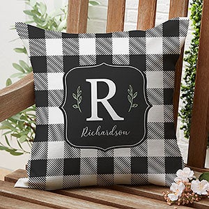 Black & White Buffalo Check Personalized Outdoor Throw Pillow - 16”x 16” - 27481