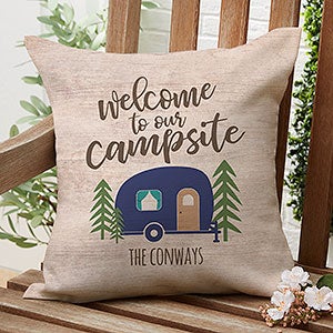 Welcome To Our Campsite Personalized Outdoor Throw Pillow - 16x16 - 27498-WTC