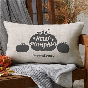 Hello Pumpkin Personalized Lumbar Outdoor Throw Pillow- 12” x 22” - 27505-LB