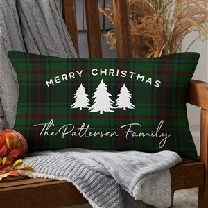 Christmas Plaid Personalized Lumbar Outdoor Throw Pillow - 12x22 - 27507-LB