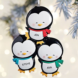 Holly Jolly Penguin Family Personalized Ornament - 3 Names - 27700-3