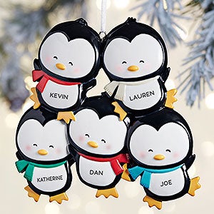 Holly Jolly Penguin Family© Personalized Ornament- 5 Names - 27700-5
