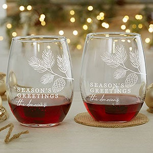 Gold Christmas Stemless Wine Glasses  Christmas Glasses – Jersey Art Glass