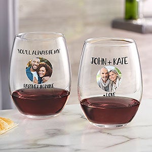 Photo Message For Couple Personalized Stemless Wine Glass - 27803-S