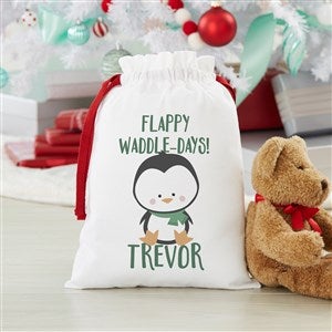 Holly Jolly Characters Personalized Penguin Canvas Drawstring Santa Sack-Small - 27833-P-S