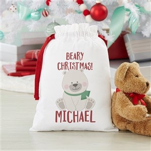 Holly Jolly Characters Personalized Polar Bear Canvas Drawstring Santa Sack - 27833-PL-S