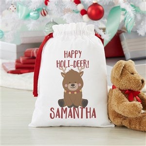 Holly Jolly Characters Personalized Reindeer Canvas Drawstring Santa Sack-Small - 27833-R-S