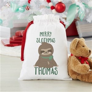 Holly Jolly Characters Personalized Sloth Canvas Drawstring Santa Sack-Small - 27833-SL-S