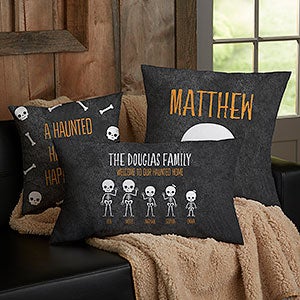 Skeleton Family Personalized Halloween 14-inch Throw Pillow