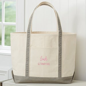 Scripty Style Weekender Embroidered Tote - Grey - 28034-G