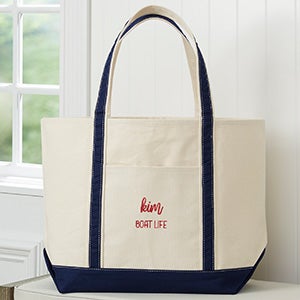 Scripty Style Weekender Embroidered Tote - Navy - 28034-B
