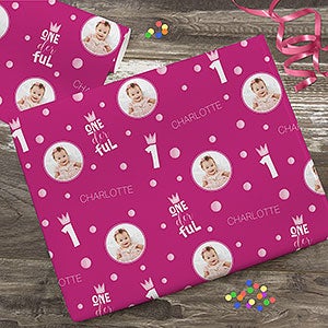 Onederful Girl First Birthday Personalized Photo Wrapping Paper Roll - 18ft Roll - 28041-L