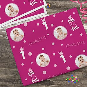 Onederful Girl First Birthday Personalized Photo Wrapping Paper Sheets-Set of 3 - 28041-S