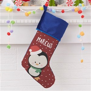 Holly Jolly Penguin Personalized Blue Christmas Stocking - 28055-BL