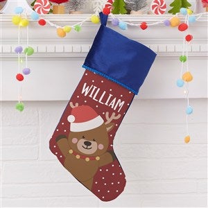 Holly Jolly Reindeer Personalized Blue Christmas Stockings - 28056-BL