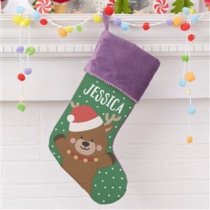 Holly Jolly Reindeer Personalized Purple Christmas Stockings - 28056-P
