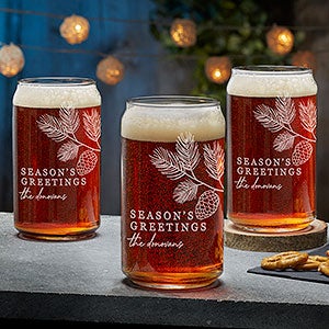 Festive Foliage Christmas Engraved 16oz Beer Can Glass - 28075-B