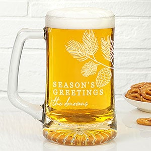 Festive Foliage Christmas Engraved 25oz Beer Mug Glass - 28075-M
