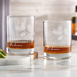 Festive Foliage Christmas Engraved Whiskey Glass - 28076-D