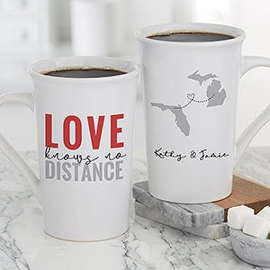 Love Knows No Distance Personalized Latte Mug 16 oz.- White - 28157-U