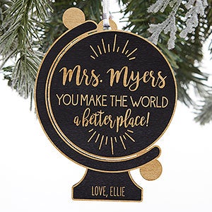 Globe For Teacher Personalized Wood Ornament- Black - 28325-BLK