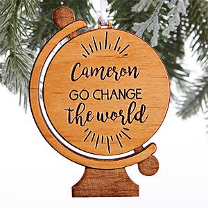 Graduation Globe Personalized Natural Wood Ornament - 28327-N