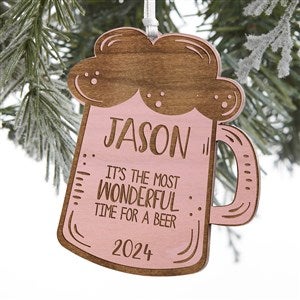 Beer Mug Engraved Pink Stain Wood Ornament - 28330-P
