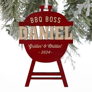 BBQ Boss Grill Engraved Red Stain Wood Ornament - 28331-R