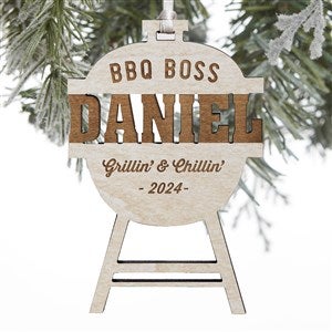 BBQ Boss Grill Engraved Wood Ornament- Whitewash - 28331-W
