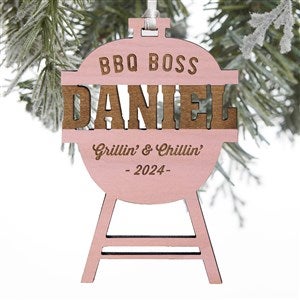 BBQ Boss Grill Engraved Wood Ornament- Pink Stain - 28331-P