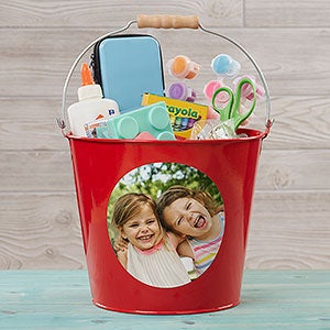 Personalized Photo Large Metal Bucket for Kids - Red - 28341-RL