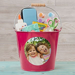 Personalized Photo Large Metal Bucket for Kids - Pink - 28341-PL