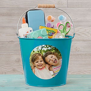 Personalized Photo Large Metal Bucket for Kids - Turquoise - 28341-TL