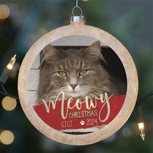 Merry Meowy Christmas Lightable Frosted Glass Cat Photo Ornament - 28345-C