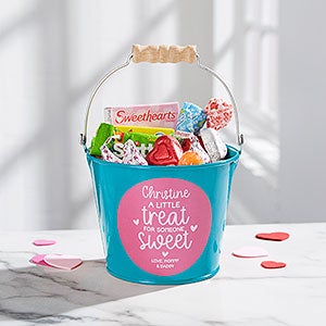 A Little Treat for Someone Sweet Personalized Mini Metal Bucket- Turquoise - 28406-T