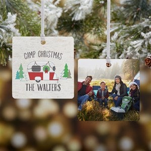 Christmas Camper Personalized Square Photo Ornament- 2.75quot; Metal - 2 Sided - 28446-2M