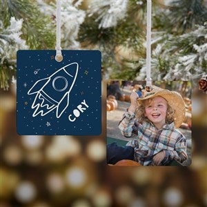 Rocket Ship Personalized Square Photo Ornament- 2.75 Metal - 2 Sided - 28458-2M