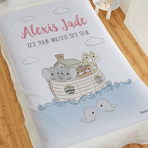 Precious Moments® Noahs Ark Personalized Baby Girl 50x60 Sweatshirt Blanket - 28485-SW
