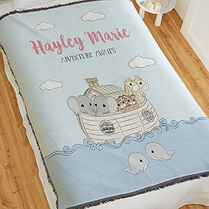 Precious Moments® Noahs Ark Personalized Baby Girl 56x60 Woven Throw Blanket - 28485-A