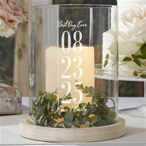 The Big Day Personalized Wedding Hurricane with Whitewashed Wood Base - 28510