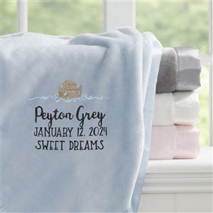 Precious Moments® Noahs Ark Embroidered Baby Boy Blue Satin Trim Blanket - 28523-B