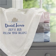 Precious Moments® Noahs Ark Embroidered Baby Boy Ivory Satin Trim Blanket - 28523-I