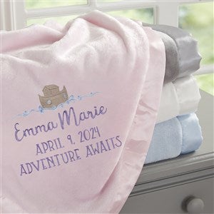 Precious Moments® Noahs Ark Embroidered Baby Girl Pink Satin Trim Blanket - 28524-P