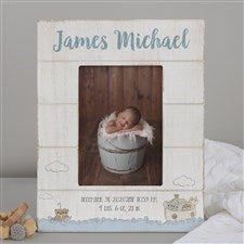 Precious Moments® Noahs Ark Personalized Baby Boy Shiplap Frame- 5x7 Vertical - 28557-5x7V