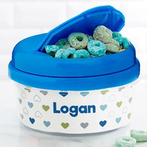 Hearts Personalized Toddler 12 oz. Snack Cup- Blue - 28701-SB