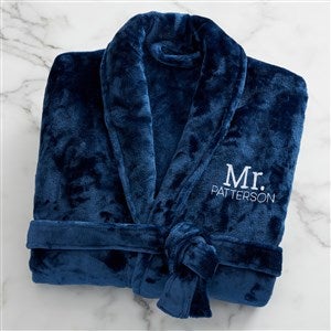 Mr. or Mrs. Embroidered Luxury Fleece Robe - Navy - 28709