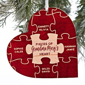 Pieces Of Her Heart Personalized Wood Ornament- Red Maple - 28833-R