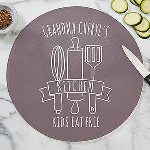 Grandmas Kitchen Personalized Round Glass Cutting Board 12 inch - 29255-12