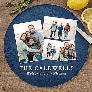 Photo Collage Personalized Round Glass Cutting Board - 12 inch - 29256-12
