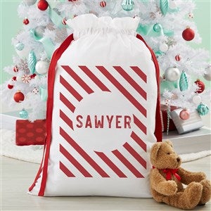 Striped Candy Cane Name Personalized Canvas Drawstring Santa Sack - 29365